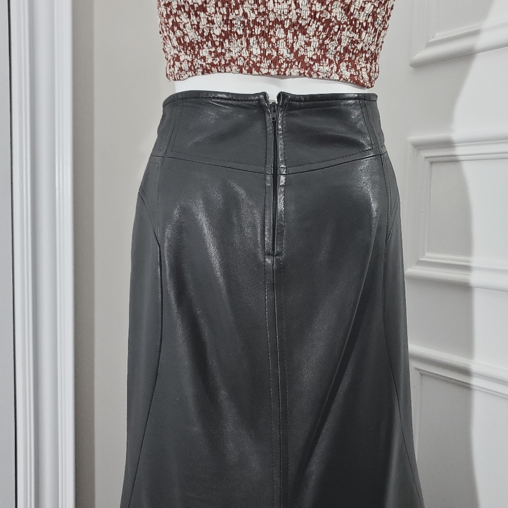 True Vintage 90's DANIER  Rocker Chic Leather Trumpet Maxi Skirt - Picture 10 of 17